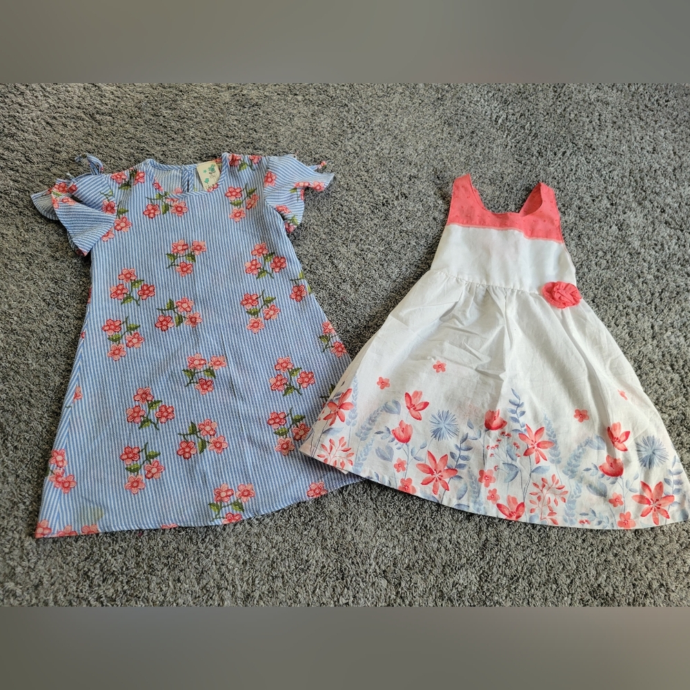 Penny M Wht/Coral and Blue Floral Lily Bleu Dress Size 4T *NWOT*